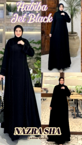 TC. HABIBA JB.1 Baju Dress Abaya Jet Black Wanita Muslimah Habiba Dress Premium. Nazra Sha