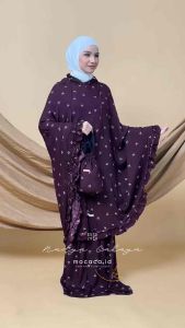 Mukena bergundy coquette maroon pita halus zipper renda di muka tas busa serut adem