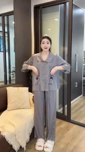 Đồ Ngủ Pijama Lụa HEUN YOUNG Bộ Đồ Pijama Cổ Sen Tay Lửng Quần Dài Lụa Latin Mềm Mịn Cao Cấp 45-68kg