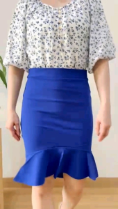 ●ECLAIRE● 04N Rok Skirt Katun Wedges Stretch Ruffle Asimetris Asymmetric Polos Basic Kasual Korea Formal Kerja Kantor Semi-formal bisnis Import 5698