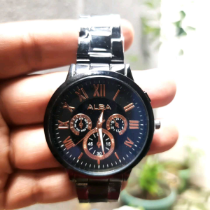 Jam Tangan Rantai Hitam Pria Dan Wanita / AB 021
