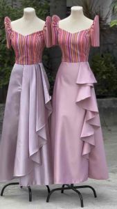 Modern Filipiniana Candy Top with Raffles and Overlap Skirt