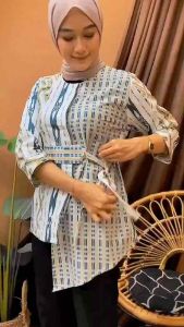 Batik Wanita modern Blouse Batik Kemeja Wanita kekinian kancing depan bertali