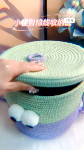 Cute Monster Cotton Thread Storage Basket Storage Box Laundry Basket 小怪兽紫绿拼接带盖收纳筐收纳篮衣服收纳篮