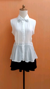 atasan kemeja wanita putih I❤️TOPPING cewek M lengan kutung MEWAH blouse berkerah