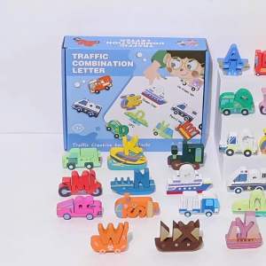 Wooden Alphabet Combination Puzzles toys– Animal Dinosaur & Vehicle Letter Toys for Kids early learning toy