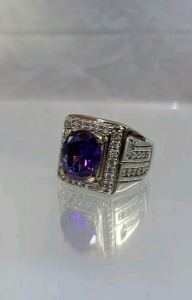 Cincin Pria Batu Akik Kecubung Silver Asli Natural