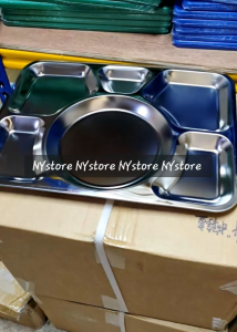Divided Food Serving Tray 6pcs For Canteen School Restaurant Catering 6 Compartment Stainless Steel Fast Food Canteen Dish Roti Canai Nasi Kandar Plate Hospital Tray