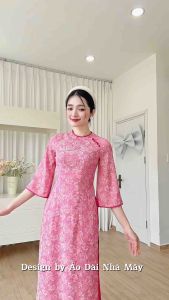 Áo Dài Cách Tân Nữ Gấm Hoa Cổ Tròn Phối Cúc Trẻ Trung Màu Hồng (MD33-H) - Áo Dài Nhà Mây