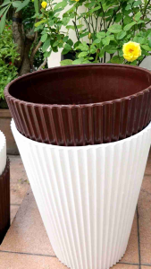 chậu nhựa tròn dáng cao chậu gân sọc 24x30cm