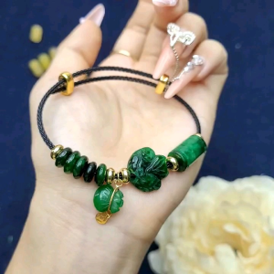 Q718 Vòng cáp lu thống ngũ điếu hồ ly túi tiền Cẩm Thạch Sơn Thủy treo móc V10k không kén mệnh - Phong Thủy TUDO
