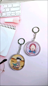 Gantungan Kunci Akrilik Bolak Balik Custom Nama