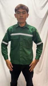 Kemeja kerja atasan proyek safety baju apd bengkel las tekhnisi warna hijau botol