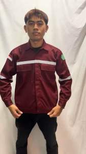 Kemeja kerja proyek safety|bengkel|las|pabrik|tambang|kemeja safety warna merah maroon