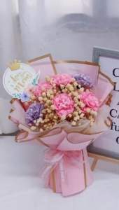 Carnation Soap Flower Bouquet Series with Led Lights and gift bag Happy Mothers Day Soap Flower Bouquet 康乃馨母亲节花束系列