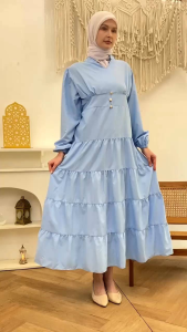 Gamis Lebaran Model Polos Lengan Balon Karet Bahan Katun Adem & Berkualitas Nyerap Keringat