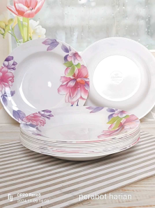 Piring Makan Bulat Motif Bunga Melamine 9 Inci & 1 Sendok Gratis