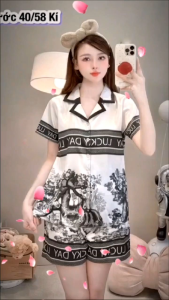 Set bộ pijama lụa Latin xước ánh kim  bộ đùi thiết kế mới mềm mịn thoáng mát dễ thương 40/ 58 Kí chuẩn mẫu shop Ngocngastore.