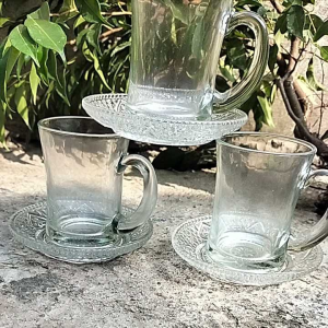 cangkir kopi 6pcs (3gelas&3tatakan) paket cangkir kopi bahan kaca tebal