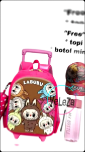Tas Ransel Troli Anak LABUBU Tas Ransel Sekolah Anak TK SD Tas Troli Anak Tas Dorong Tas Labubu Tas Ransel Troli Tas Anak
