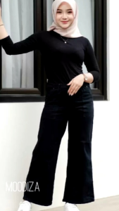 Kulot Jeans Highwaist Remaja Warna Hitam Size 27-30 BB 27-50Kg/Celana Jeans Kantor Polos Hitam