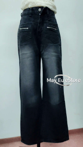 FS-LP014 Wide Leg Small Pockets Design Full Length Trouser Long Denim Jeans Pants小口袋设计小阔脚筒牛仔长裤