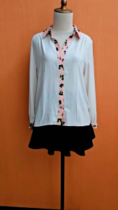 atasan kemeja wanita putih SPICYCOLOR cewek M L lengan panjang kerja kuliah motif leopard