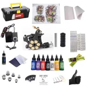 Bộ 1 máy xăm khung đồng M1 kèm 7 mực xăm và hộp đựng máy