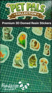 Pet Pals Collection | Premium 3D Domed Resin Stickers | 12 Random Cute Animal Collectible Stickers | Waterproof | Pandasign