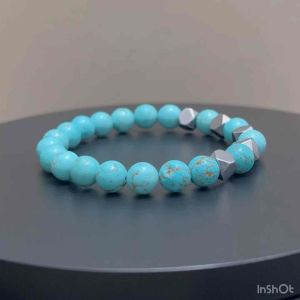 CW Manila - 0SIRIS Stretch Bracelet - 8mm Turquoise with Truncated Spacers - Stretch Charm Bracelet