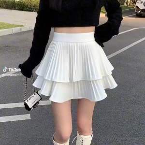 Quần váy xếp li hai tầng thời trang 3 MÀU ĐEN TRẮNG HỒNG