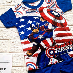 SETELAN BAJU ANAK FULL PRINT CAPTAIN AMERIKA TERBARU USIA 2 TAHUN - 12 TAHUN PAKAIAN ANAK LAKI LAKI SUPER HERO BISA COD