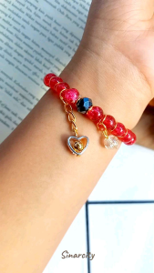 SC Gelang Wanita Manik Kristal Kaca List Stopper Ring Bulat Gold Premium Rantai Gantung Liontin Love | Gelang Kaca Popcorn Kristal 8mm Aesthetic Gaya Pesta Variasi Motif Manik Tengah | Bracelet Woman Perhiasan Aksesoris| Bracelet Beads Coquette Jewerly