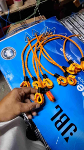 Nylon cords with rubber inside metal galvanized swivel cock rooster short cord tie. Blue and orange colors.