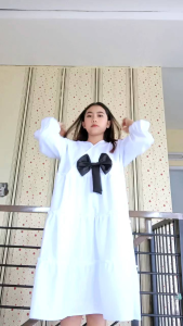 Ribbon Mini Dress Wanita Terbaru Material Katun Toyobo Putih