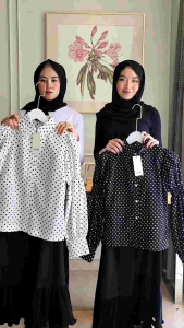 LUXEID Hellena Polka One Set (3 Item)| Oneset Pesta| Oneset Stelan Formal| Oneset Busui| Oneset A line| Oneset Rok Lebar| Pakaian Wanita