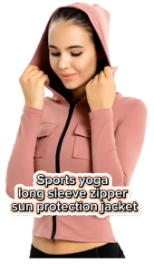 (READY STOCk)Women’s Summer Sport Yoga Fitness Long Sleeve Zipper Sun Protection Jacket Slim-fitting Cotton