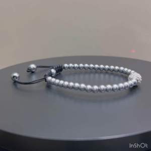 CW Manila - CRlOS Bracelet - 4mm Silver Hematite Stone with 8mm Micro Paved Cubic Zirconia Spacers - Adjustable Bracelets