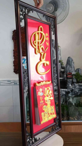 [Lịch Đúc Nổi] Lịch 2027 chữ Phúc khung gỗ tràm tượng đúc nổi mạ vàng gắn sẵn lốc lịch năm mới