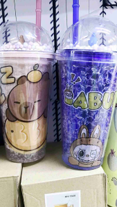 450ML Creative Cute Cartoon Double Straw cup tumbler Childrens Girl / Boy Gift