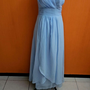 GAUN maxi long dress wanita biru muda pastel L cewek MEWAH kutung PESTA vneck