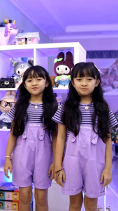 Fazza363677 Setelan Overall Anak Perempuan - Black Purple Stripe Usia 3-7 Tahun