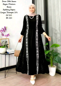 Dress Jombo Chibi Susun Rayon Mutiara Busui Resleting Depan Lengan Terompet 3/4