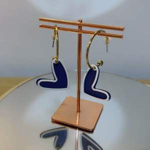 Blue Heart 💙 and Purple Heart 💜 Gold C Hoop Earrings