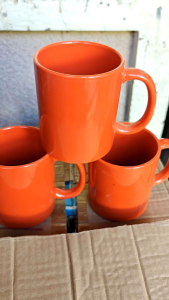 3pcs. Orange Ceramic Coffee Mugs 13oz Microwavable