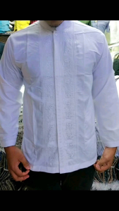 BAJU KOKO KATUN LENGAN PANJANG PUTIH KOMBINASI BORDI COCOK UNTUK HARIAN MUSLIM DEWASA MOTIF