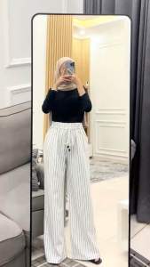 VIRAL Everyday Pants- Strip Pants Bangkok Celana Kulot Panjang Wanita Beigy Kantor Kuliah Motif Garis