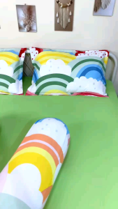 Sprei Kaos Confetti Karet Keliling + Sarung Bantal Guling Katun Motif Rainbow Sprinkles