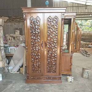 Almari Pakaian Kayu Jati 2 Pintu Ukir Jepara