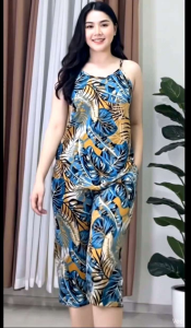 Plus Size Spaghetti Tokong Terno for Women | Cotton Spandex | Fits Up to 3XL | Stretchy & Comfy Set